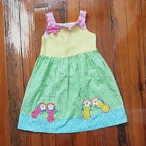 Colorful Gingham Sundress with Bow and Sandal Appliques